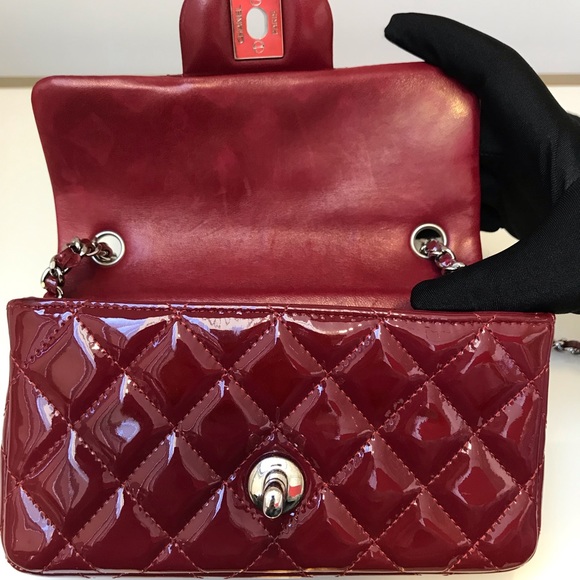 Authentic Chanel Mini Flap - dark red patent - Picture 7 of 9